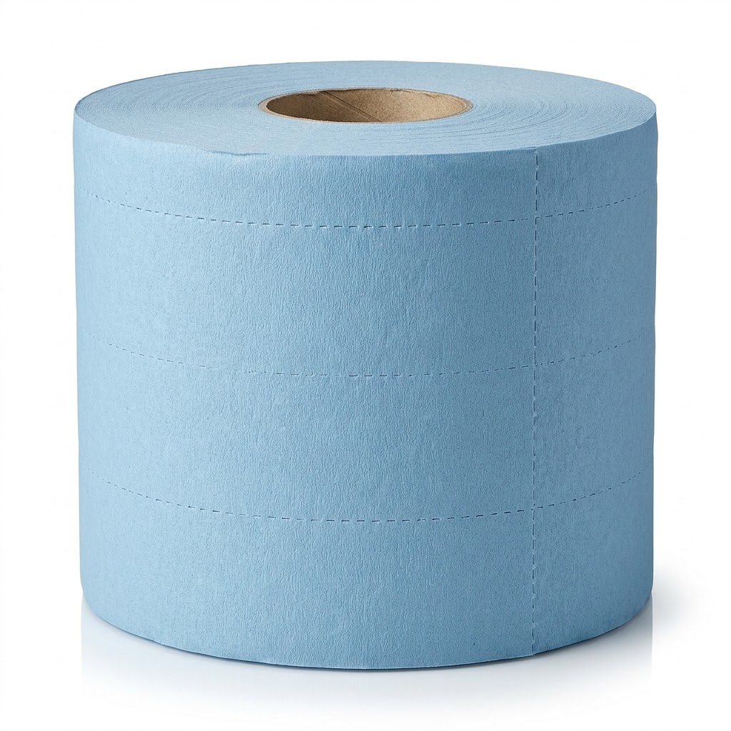 9f1b139e-b9f2-4f7b-9181-5f0e5376af3e Heavy Duty Blue Roll 185mm x 135m – Industrial Absorbent Cleaning Paper Roll - Image 1